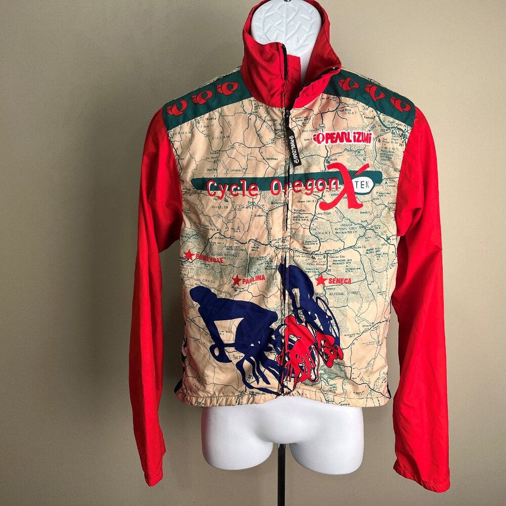 Vintage Pearl Izumi Cycle Oregon Jacket Men's Small Red Beige Full Zip 🚴 Retro